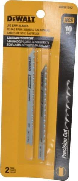 DeWALT - 4" Long, 10 Teeth per Inch, High Carbon Steel Jig Saw Blade - Toothed Edge, 1/4" Wide x 0.06" Thick, U-Shank - Industrial Tool & Supply