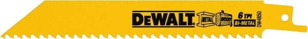 DeWALT - 6" Long, Bi-Metal Reciprocating Saw Blade - Straight Profile, 6 TPI, Toothed Edge, Universal Shank - Industrial Tool & Supply