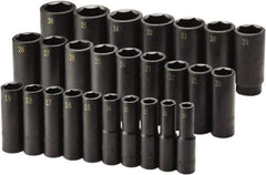 SK - 26 Piece 1/2" Drive Deep Impact Socket Set - 6 Points, 10 to 36mm, Metric Measurement Standard - Industrial Tool & Supply