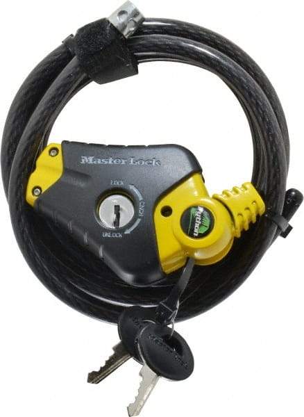 Master Lock - 6' Long 4 Pin Tumbler Keyed Padlock Cable & Lock - 3/8" Diam, Keyed Alike - Industrial Tool & Supply