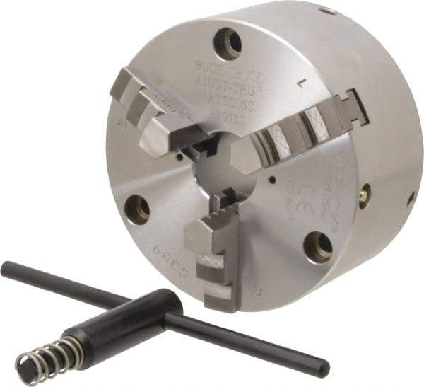 Buck Chuck Company - 3 Jaws, 5" Diam, Self Centering Manual Lathe Chuck - Front Mount, Adjustable, 5,500 Max RPM, 1.28" Through Hole Diam, Forged Steel - Industrial Tool & Supply