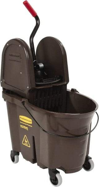 Rubbermaid - 35 Qt Plastic Bucket & Wringer - 20-1/8" Long x 36-1/2" High x 15-3/4" Wide, Brown - Industrial Tool & Supply