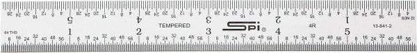 SPI - 6" Long, 1/64, 1/32, 1/16, 1/8" Graduation, Rigid Steel Rule - 4R Graduation Style, 3/4" Wide, Silver, Satin Chrome Finish - Industrial Tool & Supply