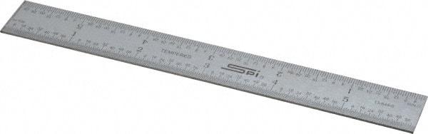 SPI - 6" Long, 1/64, 1/32" and 0.5, 1mm Graduation, Rigid Steel Rule - English/Metric Graduation Style, 3/4" Wide, Silver, Satin Chrome Finish - Industrial Tool & Supply