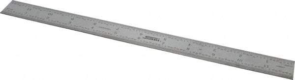 SPI - 12" Long, 1/64, 1/50, 1/32, 1/10" Graduation, Rigid Steel Rule - 3R Graduation Style, 1" Wide, Silver, Satin Chrome Finish - Industrial Tool & Supply