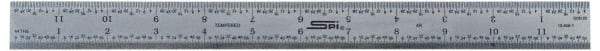 SPI - 18" Long, 1/64, 1/50, 1/32, 1/10" Graduation, Rigid Steel Rule - 3R Graduation Style, 1-1/8" Wide, Silver, Satin Chrome Finish - Industrial Tool & Supply