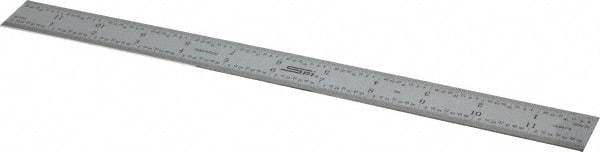 SPI - 12" Long, 1/100, 1/64, 1/32, 1/10" Graduation, Rigid Steel Rule - 5R Graduation Style, 1" Wide, Silver, Satin Chrome Finish - Industrial Tool & Supply
