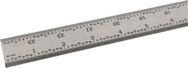 SPI - 24" Long, 1/64, 1/32" and 0.5, 1mm Graduation, Rigid Steel Rule - English/Metric Graduation Style, 1-1/8" Wide, Silver, Satin Chrome Finish - Industrial Tool & Supply