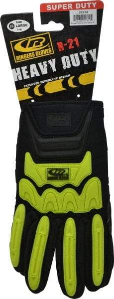 Ringers Gloves - Size L (10) Synthetic Blend General Protection Work Gloves - For Mechanic's & Lifting, Uncoated, Hook & Loop Cuff, Full Fingered, Black, Paired - Industrial Tool & Supply