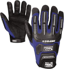Ringers Gloves - Size M (9) Clarino/Spandex/Gel Padding Anti-Vibration/Impact Protection Work Gloves - For Mechanic's & Lifting, Uncoated, Elastic Band Cuff, Full Fingered, Blue, Paired - Industrial Tool & Supply