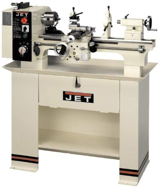 Jet - 14" Swing, 40" Between Centers, 230 Volt, Single Phase Bench Lathe - 5MT Taper, 3 hp, 40 to 1,800 RPM, 1-1/2" Bore Diam, 46" Deep x 28" High x 74-5/8" Long - Industrial Tool & Supply