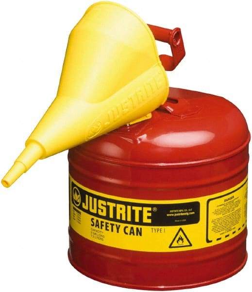 Justrite - 2 Gal Brass Type I Safety Can - 9-1/2" High, Red - Industrial Tool & Supply