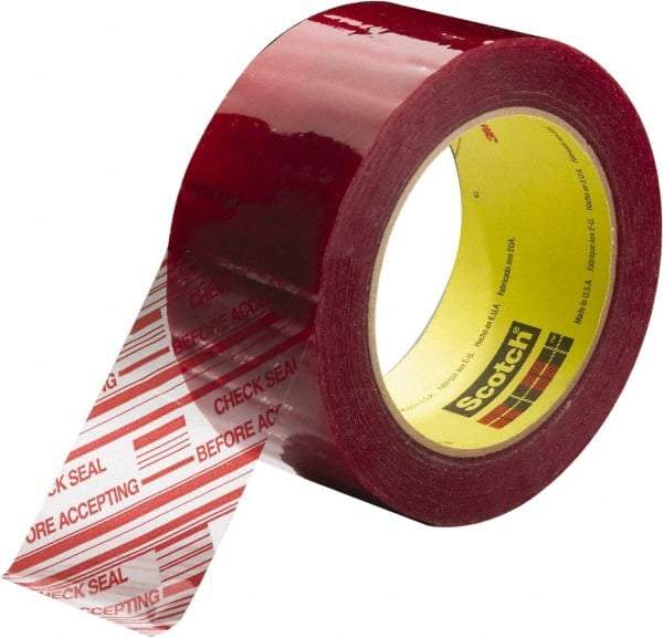 3M - 3" x 110 Yd Clear & Red Rubber Adhesive Sealing Tape - Polypropylene Film Backing, 1.9 mil Thick, 44 Lb Tensile Strength, Series 3779 - Industrial Tool & Supply