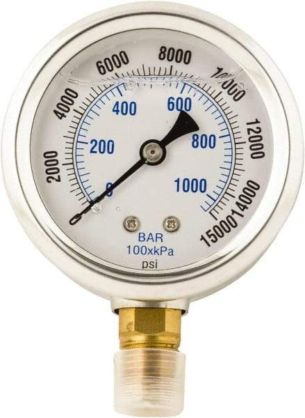 Value Collection - 0 to 15,000 Scale Range Pressure Liquid Filled Gauge - 1.5% of Scale Accuracy - Industrial Tool & Supply