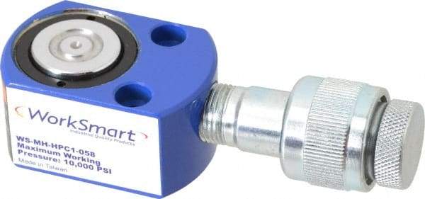 Value Collection - 5 Ton, 0.24" Stroke, 0.26 Cu In Oil Capacity, Portable Hydraulic Flat Body Cylinder - 1.1 Sq In Effective Area, 1.26" Lowered Ht., 1.5" Max Ht., 1.18" Cyl Bore Diam, 0.98" Plunger Rod Diam, 10,000 Max psi - Industrial Tool & Supply