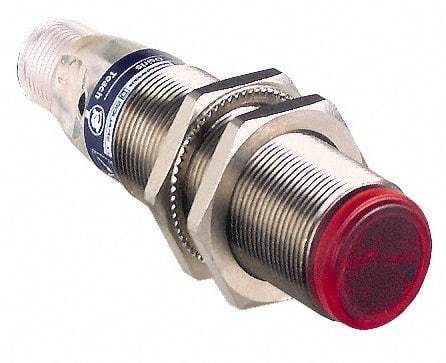 Telemecanique Sensors - 4 Pin M12 Connector, 4m Nominal Distance, Shock and Vibration Resistant, Retroreflective Photoelectric Sensor - 12 to 24 VDC, 500 Hz, Nickel Plated Brass, 2.36 Inch Long x 0.71 Inch Wide - Industrial Tool & Supply