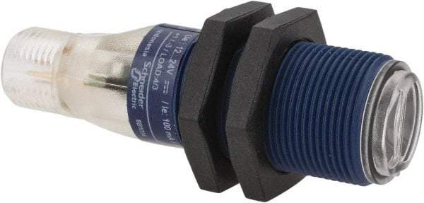Telemecanique Sensors - 4 Pin M12 Connector, 0.1m Nominal Distance, Shock and Vibration Resistant, Diffused Photoelectric Sensor - 12 to 24 VDC, 500 Hz, PBT, 2.36 Inch Long x 0.71 Inch Wide - Industrial Tool & Supply