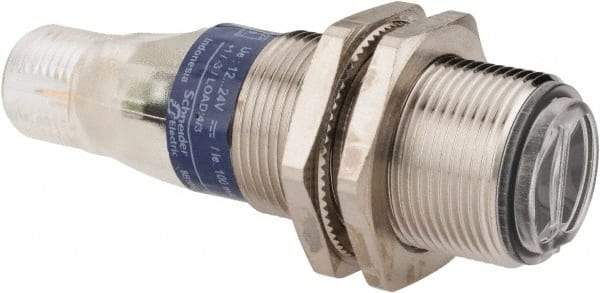 Telemecanique Sensors - 4 Pin M12 Connector, 0.1m Nominal Distance, Shock and Vibration Resistant, Diffused Photoelectric Sensor - 12 to 24 VDC, 500 Hz, Nickel Plated Brass, 2.36 Inch Long x 0.71 Inch Wide - Industrial Tool & Supply
