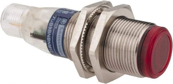 Telemecanique Sensors - 4 Pin M12 Connector, 2m Nominal Distance, Shock and Vibration Resistant, Polarized Retroreflective Photoelectric Sensor - 12 to 24 VDC, 500 Hz, Nickel Plated Brass, 2.44 Inch Long x 0.71 Inch Wide - Industrial Tool & Supply