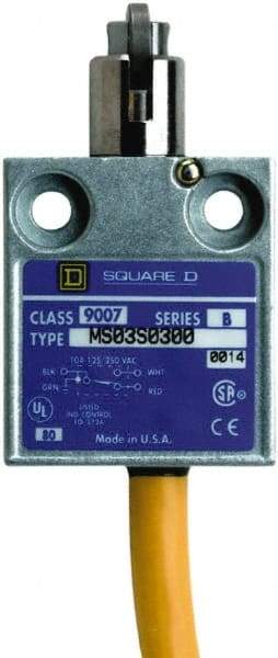 Square D - SPDT, NC/NO, 240 VAC, 4 Pin M12 Male Terminal, Roller Plunger Actuator, General Purpose Limit Switch - 1, 2, 4, 6, 6P NEMA Rating, IP67 IPR Rating, 80 Ounce Operating Force - Industrial Tool & Supply