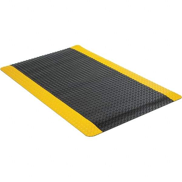 Wearwell - 5' Long x 3' Wide, Dry Environment, Anti-Fatigue Matting - Black with Yellow Borders, Vinyl with Urethane Sponge Base, Beveled on 4 Sides - Industrial Tool & Supply