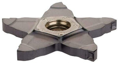 Iscar - PENTA C IC908 Grade, 0.118" Cutting Width, Carbide Cutoff Insert - 0° Neutral Lead Angle, 0.008" Cnr Rad, TiAlN Coated, Other End - Industrial Tool & Supply