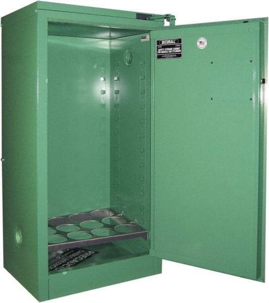 Securall Cabinets - 1 Door, Green Steel Standard Safety Cabinet for Flammable and Combustible Liquids - 46" High x 23" Wide x 18" Deep, Self Closing Door, 3 Point Key Lock, D, E Cylinder Capacity - Industrial Tool & Supply