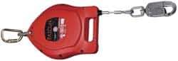 Miller - 50' Long, 310 Lb Capacity, Galvanized Wire Rope Self-Retracting Lifeline - 0.187" Diam, Swivel Locking Snap Hook Connector with Load Indicator, Stainless Steel Swivel/Self-Locking Carabiner Connector - Industrial Tool & Supply