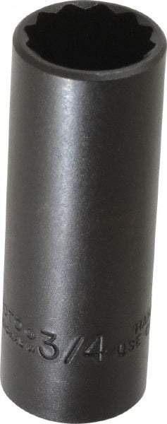 Proto - 3/4", 3/8" Drive, Deep Hand Socket - 12 Points, 2-3/4" OAL, Alloy Steel, Black Finish - Industrial Tool & Supply