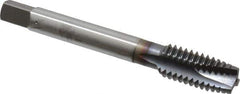 OSG - 7/16-14 UNC, 3 Flute, TiCN Finish, Vanadium High Speed Steel Spiral Point Tap - Plug Chamfer, Right Hand Thread, 3-5/32" OAL, 1-7/16" Thread Length, 0.323" Shank Diam - Exact Industrial Supply