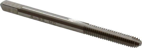 Hertel - #8-32 UNC, 2 Flute, Bright Finish, High Speed Steel Spiral Point Tap - Bottoming Chamfer, Right Hand Thread, 2-1/8" OAL, 3/4" Thread Length, 3B Class of Fit - Exact Industrial Supply