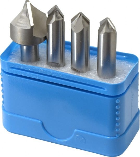 Hertel - 4 Piece 3/8 & 3/4" Cutter Head Diam, Cobalt Chamfer Mill Set - Industrial Tool & Supply