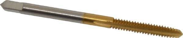 Hertel - #6-32 UNC 2B 3 Flute TiN Finish High Speed Steel Straight Flute Standard Hand Tap - Plug, Right Hand Thread, 2" OAL, 11/16" Thread Length, H3 Limit - Exact Industrial Supply