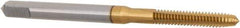 Hertel - #4-40 UNC 2B/3B 3 Flute TiN Finish High Speed Steel Straight Flute Standard Hand Tap - Plug, Right Hand Thread, 1-7/8" OAL, 9/16" Thread Length, H2 Limit - Exact Industrial Supply