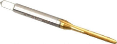 Hertel - #2-56 UNC 2B 3 Flute TiN Finish High Speed Steel Straight Flute Standard Hand Tap - Plug, Right Hand Thread, 1-3/4" OAL, 7/16" Thread Length, H2 Limit - Exact Industrial Supply
