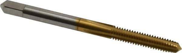 Hertel - #8-32 UNC 2B 4 Flute TiN Finish High Speed Steel Straight Flute Standard Hand Tap - Plug, Right Hand Thread, 2-1/8" OAL, 3/4" Thread Length, H3 Limit - Exact Industrial Supply