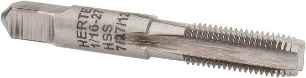 Hertel - 1/16-27 NPS Thread, 4 Flute Standard Pipe Tap - 2-1/8" OAL, 11/16" Thread Length, 5/16" Shank Diam, Bright Finish, High Speed Steel - Exact Industrial Supply