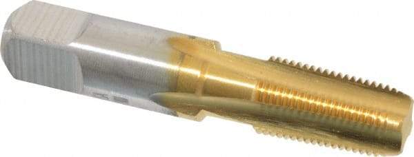 Hertel - 1/8-27 NPT Thread, 4 Flute Short Projection Standard Pipe Tap - 2-1/8" OAL, 3/4" Thread Length, 7/16" Shank Diam, TiN Finish, High Speed Steel - Exact Industrial Supply