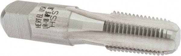 Hertel - 1/4-18 NPTF Thread, 4 Flute Short Projection Standard Pipe Tap - 2-7/16" OAL, 1-1/16" Thread Length, 9/16" Shank Diam, Bright Finish, High Speed Steel - Exact Industrial Supply