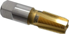 Hertel - 3/8-18 NPTF Thread, 4 Flute Short Projection Standard Pipe Tap - 2-9/16" OAL, 1-1/16" Thread Length, 0.7" Shank Diam, TiN Finish, High Speed Steel - Exact Industrial Supply