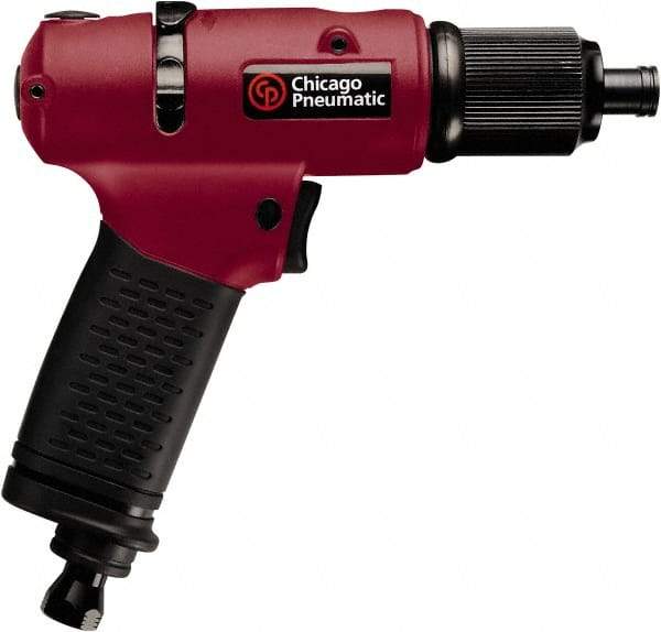 Chicago Pneumatic - 1/4" Bit Holder, 1,700 RPM, Pistol Grip Handle Air Screwdriver - 3/4 to 4.2 Ft/Lb Torque, 1/4" Inlet, 5.25 CFM - Industrial Tool & Supply