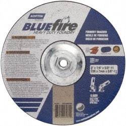 Norton - 20 Grit, 9" Wheel Diam, 1/4" Wheel Thickness, Type 27 Depressed Center Wheel - Zirconia Alumina/Silicon Carbide Blend, R Hardness, 6,600 Max RPM, Compatible with Angle Grinder - Industrial Tool & Supply