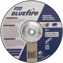 Norton - 24 Grit, 9" Wheel Diam, 1/4" Wheel Thickness, Type 27 Depressed Center Wheel - Zirconia Alumina, S Hardness, 6,000 Max RPM, Compatible with Angle Grinder - Industrial Tool & Supply