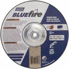 Norton - 24 Grit, 9" Wheel Diam, 1/4" Wheel Thickness, Type 27 Depressed Center Wheel - Zirconia Alumina, S Hardness, 6,000 Max RPM, Compatible with Angle Grinder - Industrial Tool & Supply