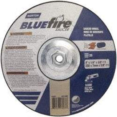 Norton - 24 Grit, 9" Wheel Diam, 1/4" Wheel Thickness, Type 27 Depressed Center Wheel - Zirconia Alumina, S Hardness, 6,000 Max RPM, Compatible with Angle Grinder - Industrial Tool & Supply