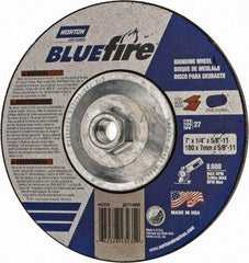 Norton - 24 Grit, 7" Wheel Diam, 1/4" Wheel Thickness, Type 27 Depressed Center Wheel - Zirconia Alumina, S Hardness, 8,600 Max RPM, Compatible with Angle Grinder - Industrial Tool & Supply