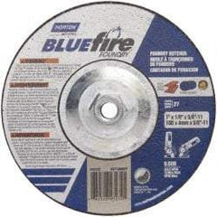 Norton - 24 Grit, 7" Wheel Diam, 1/8" Wheel Thickness, Type 27 Depressed Center Wheel - Zirconia Alumina/Silicon Carbide Blend, T Hardness, 8,600 Max RPM, Compatible with Angle Grinder - Industrial Tool & Supply