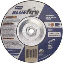 Norton - 24 Grit, 7" Wheel Diam, 1/4" Wheel Thickness, Type 28 Depressed Center Wheel - Zirconia Alumina, S Hardness, 8,600 Max RPM, Compatible with Angle Grinder - Industrial Tool & Supply