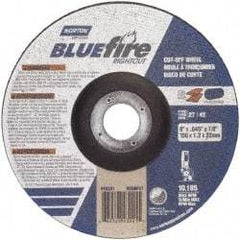 Norton - 24 Grit, 6" Wheel Diam, 7/8" Arbor Hole, Type 27 Depressed Center Wheel - Zirconia Alumina, Q Hardness, 10,185 Max RPM, Compatible with Angle Grinder - Industrial Tool & Supply