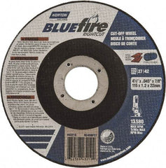 Norton - 24 Grit, 4-1/2" Wheel Diam, 1/16" Wheel Thickness, 7/8" Arbor Hole, Type 27 Depressed Center Wheel - Zirconia Alumina, R Hardness, 13,580 Max RPM, Compatible with Angle Grinder - Industrial Tool & Supply